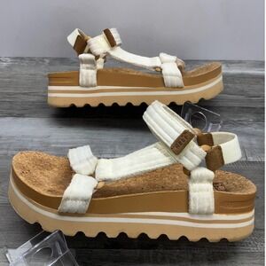 Reef Cushion Rem Hi Womens Platform Sandals Cream Tan Cork Strappy Size 7 G-22